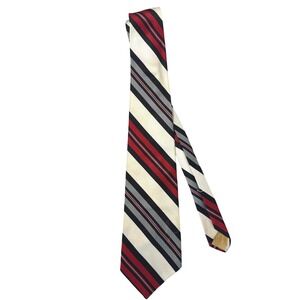 A Sulka & Company Vintage Silk Tie Red Black Grey Cream Diagonal Stripe 4 Inch
